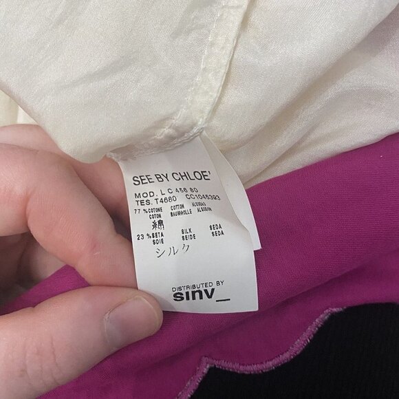 See By Chloe Silk Blend Blouse Scalloped Hem Size 6 Color Block - Picture 7 of 8